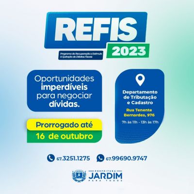 Prefeitura de Jardim prorroga Refis Municipal 2023 para regularização de dívidas